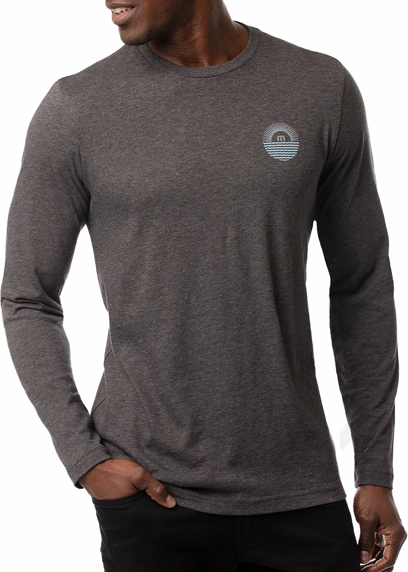 TravisMathew Men's Calm Current Long Sleeve Golf T-Shirt For Men Heather Grey Pinstripe 3 TravisMathew Men's Calm Current Long Sleeve Golf T-Shirt For Men Heather Grey Pinstripe