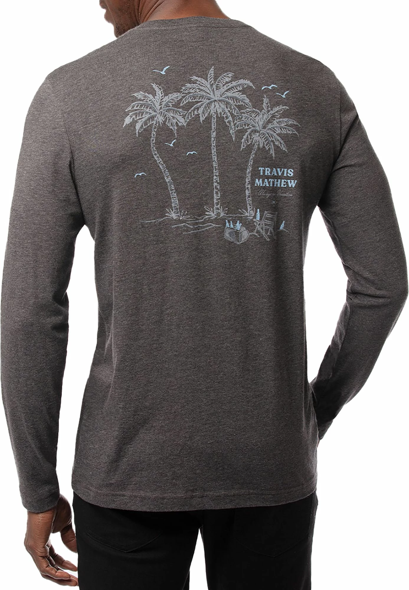 TravisMathew Men's Calm Current Long Sleeve Golf T-Shirt For Men Heather Grey Pinstripe 4 TravisMathew Men's Calm Current Long Sleeve Golf T-Shirt For Men Heather Grey Pinstripe - Image 2