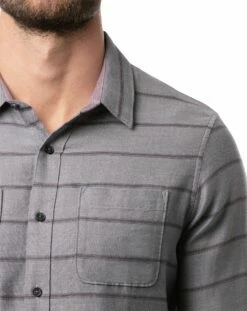 TravisMathew Men's Lights Out Button-Up Flannel Golf Shirt For Men Heather Grey Pinstripe -TravisMathew Sales Store unnamed file 1158