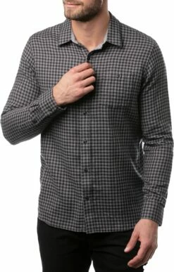 TravisMathew Men's Touch And Go Button-Up Flannel Golf Shirt For Men Black