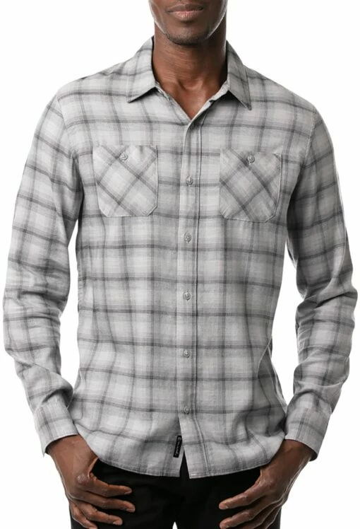 TravisMathew Men's Day And Night Button-Up Flannel Golf Shirt For Men Heather Sleet -TravisMathew Sales Store unnamed file 1188
