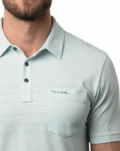 TravisMathew Men's Man The Grill Golf Polo For Men Heather Airy Blue -TravisMathew Sales Store unnamed file 524
