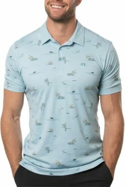 TravisMathew Men's Going Rogue Golf Polo For Men Heather Delphinium