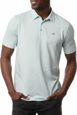 TravisMathew Men's O Line Golf Polo For Men Heather Airy Blue